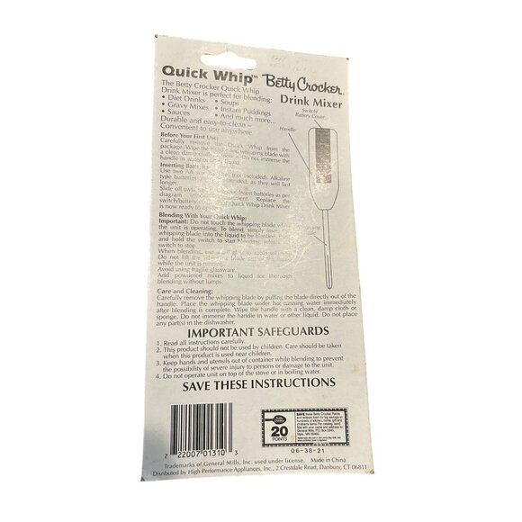 Betty Crocker Quick Whip Drink Mixer BC-1310 Handheld - Picture 3 of 3